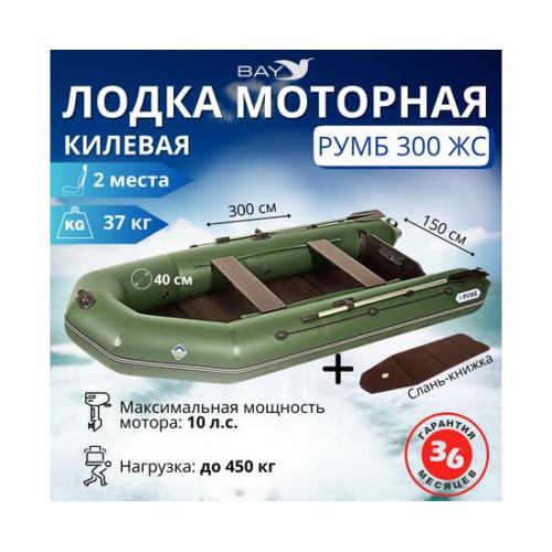 Лодка моторная килевая Румб 300 ЖС зеленый