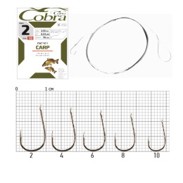 Крючки с поводком Cobra CARP 70cm, 0,16mm, разм.8, 10шт.