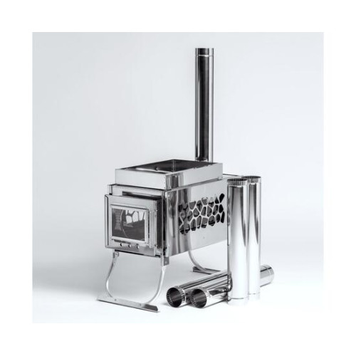 Печь-камин "ИНВЕНТ" 3D малый 440х280х340 (нерж.сталь 0,8 мм) со стационарными экранами + короб для камней