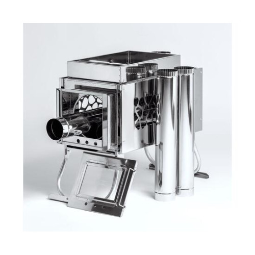 Печь-камин "ИНВЕНТ" 3D малый 440х280х340 (нерж.сталь 0,8 мм) со стационарными экранами + короб для камней