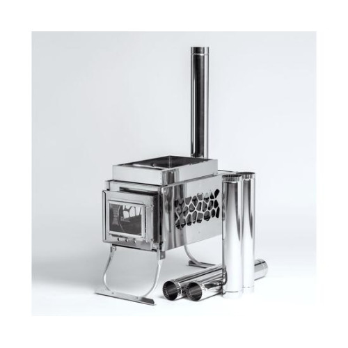 Печь-камин "ИНВЕНТ" 3D малый 440х280х340 (нерж.сталь 0,8 мм) со стационарными экранами + короб для камней