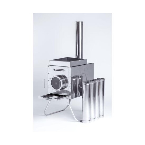 Печь-камин "Армейская" 700х355х510 (нерж.сталь 1,0 мм) со стационарными экранами + короб для камней с кочергой