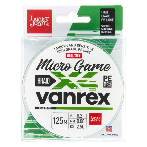 Шнур плет. LJ Vanrex MICRO GAME х4 BRAID Fluo Green 125/006