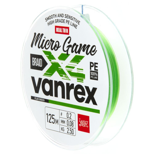 Шнур плет. LJ Vanrex MICRO GAME х4 BRAID Fluo Green 125/010