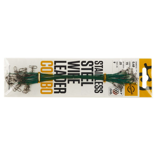 Поводки стал. 1x7 Lucky John SSW оснащ. вертл. и вертл. с застёж. d 0.48мм/09кг/15см/ набор 20шт.