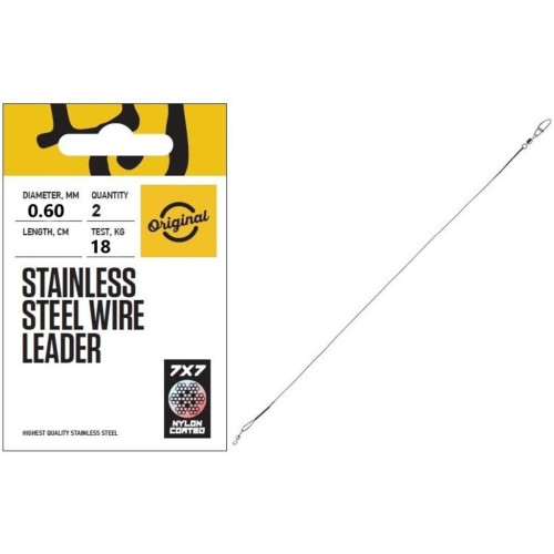 Поводки стал. 7x7 Lucky John SSW оснащ. вертл. и вертл. с застёж. d 0.60мм/18кг/30см/ 2шт.