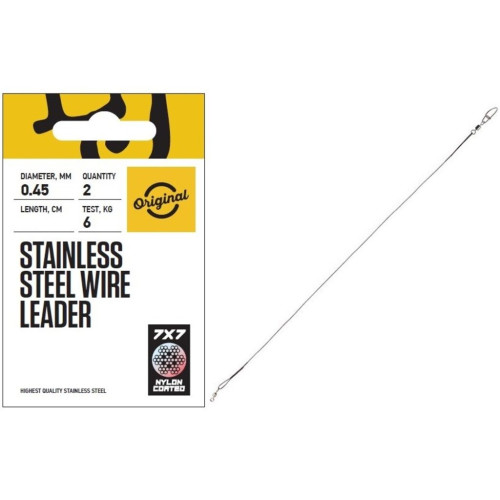 Поводки стал. 7x7 Lucky John SSW оснащ. вертл. и вертл. с застёж. d 0.45мм/06кг/15см/ 2шт.