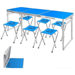 Набор раскладной стол и 6 стульев 60*180см синий усиленный