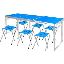 Набор раскладной стол и 6 стульев 60*180см синий усиленный