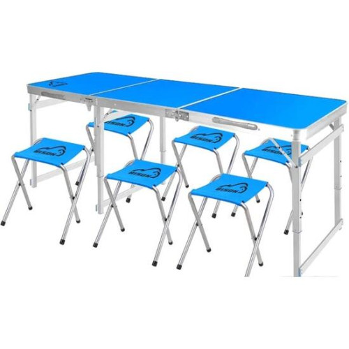 Набор раскладной стол и 6 стульев 60*180см синий усиленный