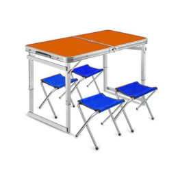 Стол туристический усилинный 60*120см (оранжевый)+ 4 стула / A-4-60*120-BL