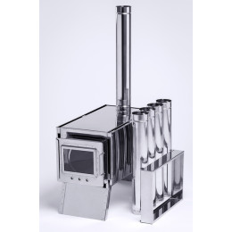 Печь-камин "Инвент" малая 330x230x230 (нерж.сталь 0.8 мм) со стационарными экранами + короб для камней в сумке