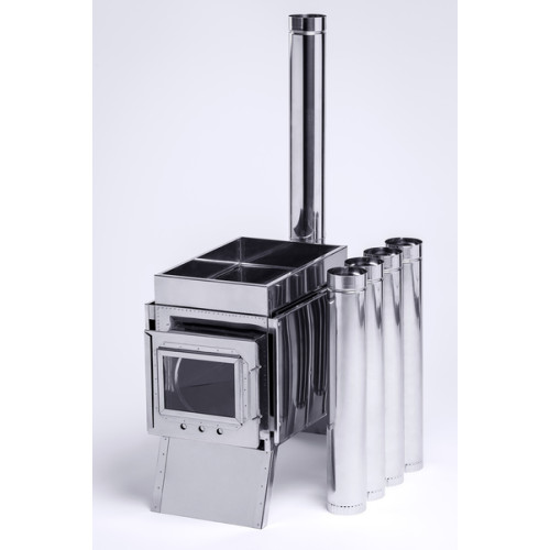 Печь-камин "Инвент" малая 330x230x230 (нерж.сталь 0.8 мм) со стационарными экранами + короб для камней в сумке