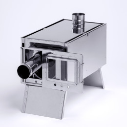 Печь-камин "Инвент" средняя 500x250x250 (нерж.сталь 0.8 мм) со стационарными экранами + короб для камней в сумке