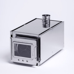 Печь-камин "Инвент" средняя 500x250x250 (нерж.сталь 0.8 мм) со стационарными экранами + короб для камней в сумке