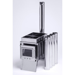 Печь-камин "Инвент" средняя 500x250x250 (нерж.сталь 0.8 мм) со стационарными экранами + короб для камней в сумке