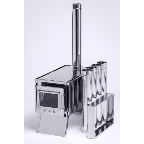 Печь-камин "Инвент" большая 500x300x300 (нерж.сталь 0.8 мм) со стационарными экранами + короб для камней в сумке