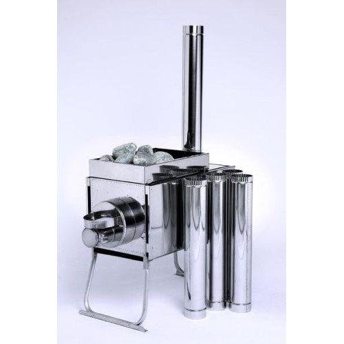 Печь "Инвент" экономка средняя 500x250x250 (нерж.сталь 0.8 мм) со стационарными экранами + короб для камней в сумке