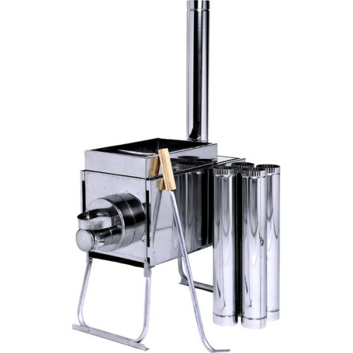 Печь "Инвент" экономка большая 500x300x300 (нерж.сталь 0.8 мм) со стационарными экранами + короб для камней в сумке