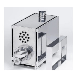 Печь "Инвент" малая со встроенным теплообменником с вентилятором 330x230x230 (нерж.сталь 0.8 мм) со стационарными экранами + короб для камней в сумке