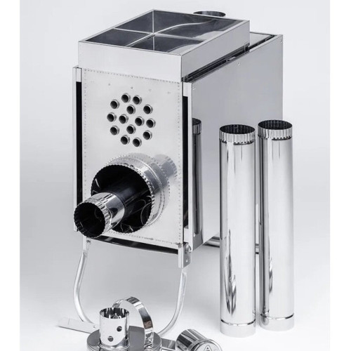 Печь "Инвент" малая со встроенным теплообменником с вентилятором 330x230x230 (нерж.сталь 0.8 мм) со стационарными экранами + короб для камней в сумке