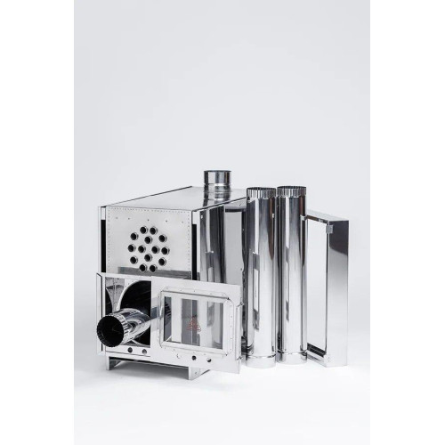 Печь-камин "Инвент" средняя со встроенным теплообменником с вентилятор330x230x230 (нерж.сталь 0.8 мм) 