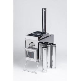 Печь-камин "Инвент" средняя со встроенным теплообменником с вентилятор330x230x230 (нерж.сталь 0.8 мм) 