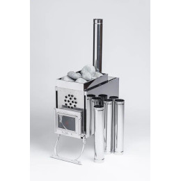 Печь-камин "Инвент" средняя со встроенным теплообменником с вентилятор330x230x230 (нерж.сталь 0.8 мм) 