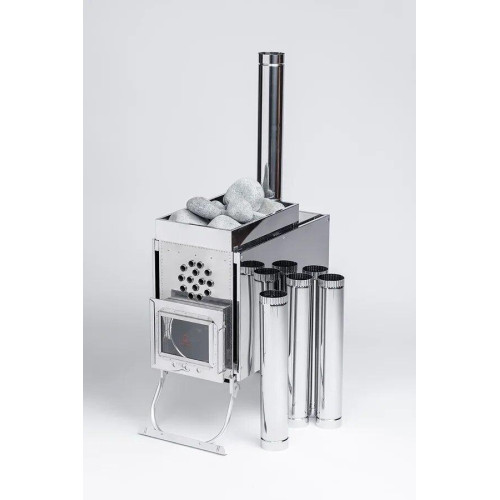 Печь-камин "Инвент" средняя со встроенным теплообменником с вентилятор330x230x230 (нерж.сталь 0.8 мм) 