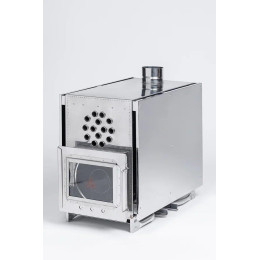 Печь-камин "Инвент" средняя со встроенным теплообменником с вентилятор330x230x230 (нерж.сталь 0.8 мм) 