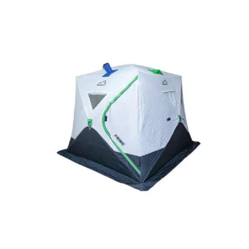 Палатка зимняя трехслойная Bison Prime Extra Куб (2.40х2.40х2.10м) бело-зелёная
