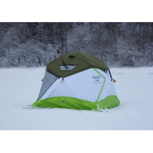 Утепленная зимняя палатка Лотос КубоЗонт 4 Компакт Термо (Серо-Салатовый) Модель 2022