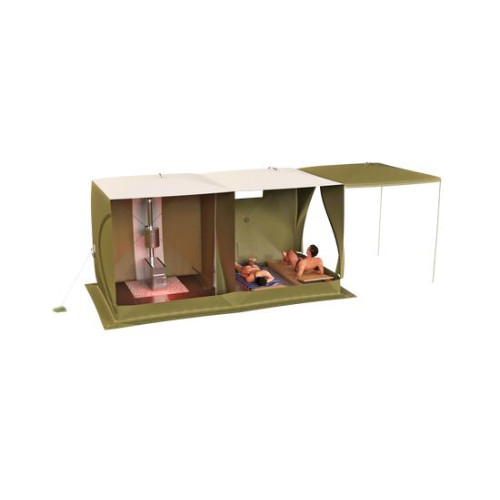 Походная палатка Баня - Шатер СТЭК Дубль-3Т (однослойная) хаки с навесом