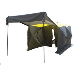 Походная палатка Баня - Шатер СТЭК Дубль-3Т (однослойная) хаки с навесом