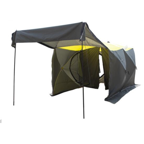 Походная палатка Баня - Шатер СТЭК Дубль-3Т (однослойная) хаки с навесом