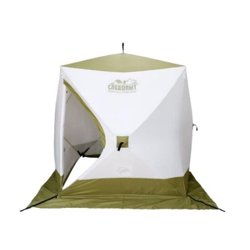 Палатка зимняя куб СЛЕДОПЫТ Premium 3 (1.8x1.8 м, 3-х местная, 3 слоя, белый/олива)