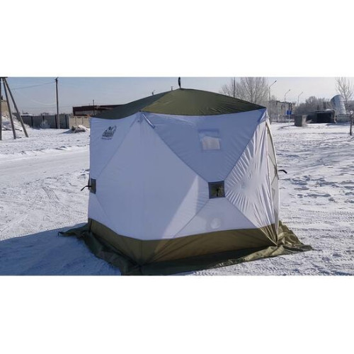 Палатка зимняя куб СЛЕДОПЫТ Premium 3 (1.8x1.8 м, 3-х местная, 3 слоя, белый/олива)